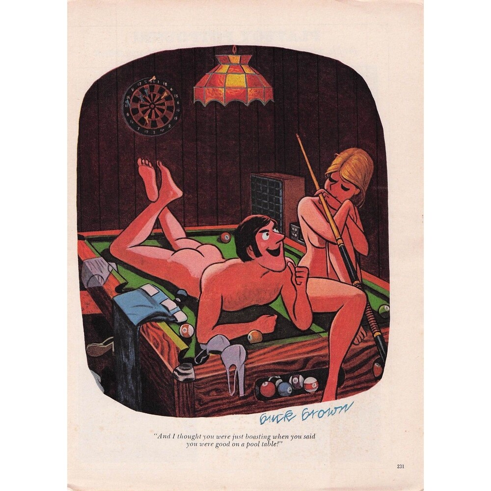 Vintage Cartoon Art funny humor sexy woman pool billiards bar long legs snooker